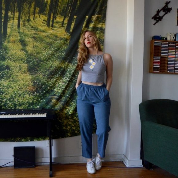 Vintage Pants - Vintage 1980s High Waisted Casual Blue Slacks